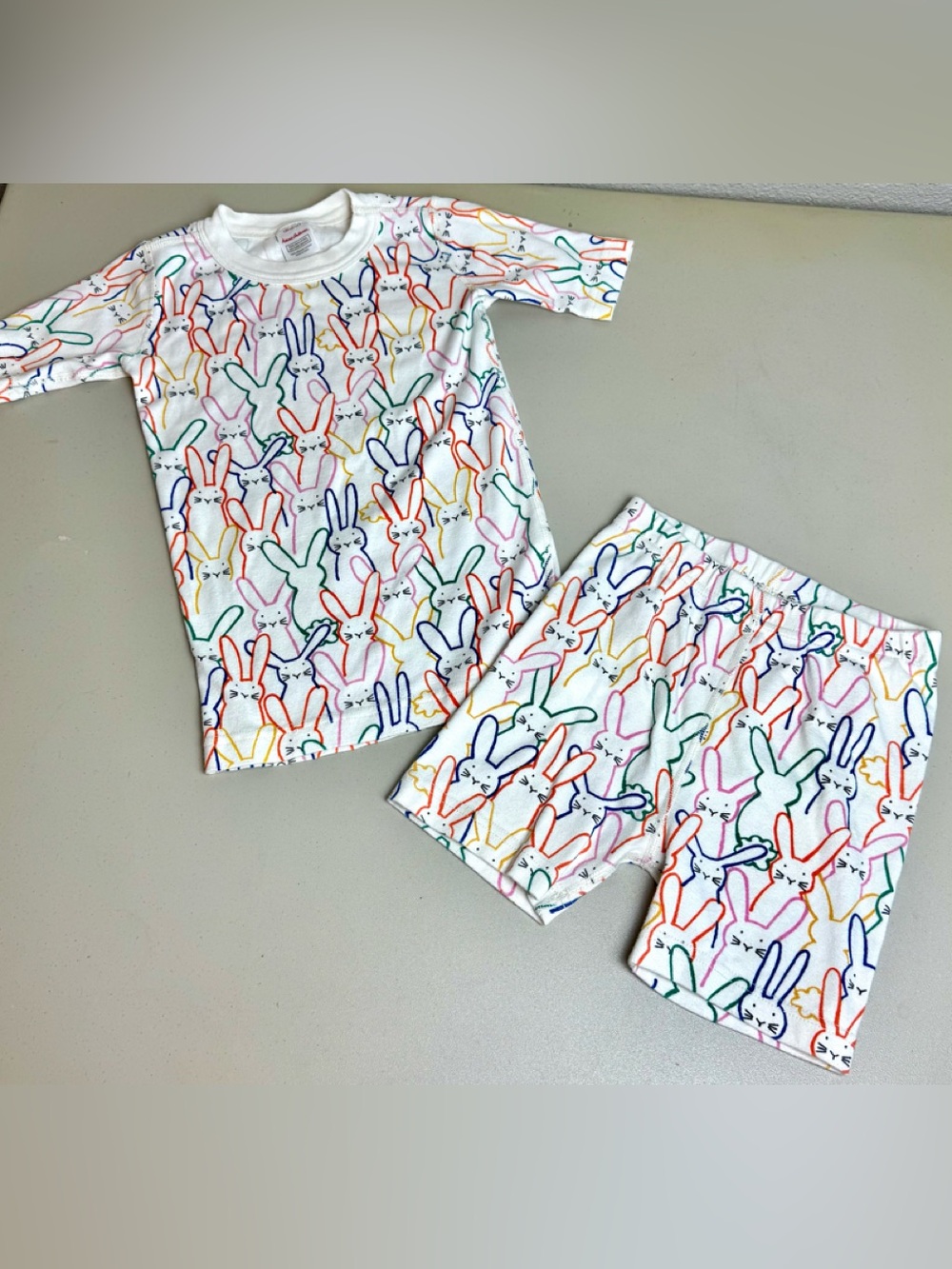 Hanna Andersson Rainbow Bunny Rabbit Graphic 2 Pc Short Organic Pajamas Set Sz 8